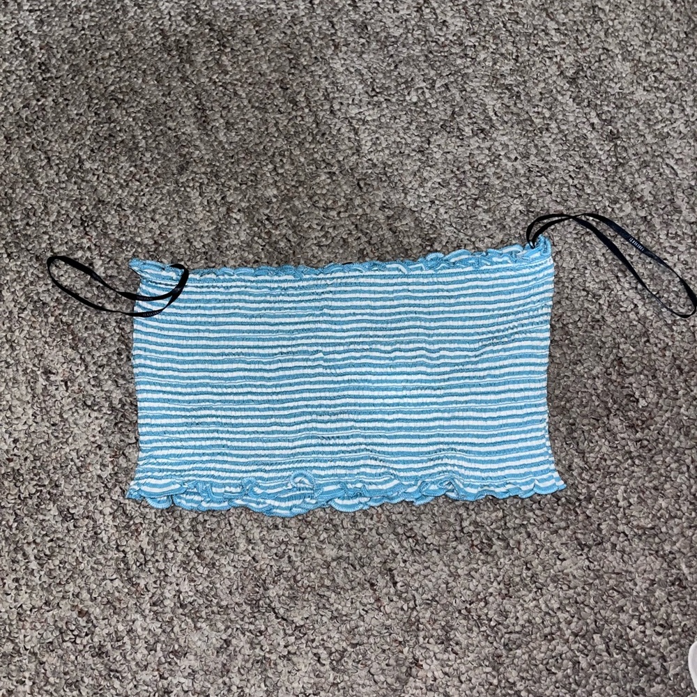 Teal Blue Striped Crop Top